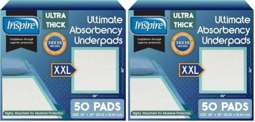 Inspire Super Absorbent Disposable Bed Pads for Chronic Incontinence Ultra Thick and Absorbent Bed Pads Disposable Adult | Pee Pads for Adults (36" X 36" Pack of 100) XX Large