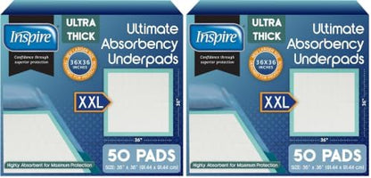 Inspire Super Absorbent Disposable Bed Pads for Chronic Incontinence Ultra Thick and Absorbent Bed Pads Disposable Adult | Pee Pads for Adults (36" X 36" Pack of 100) XX Large