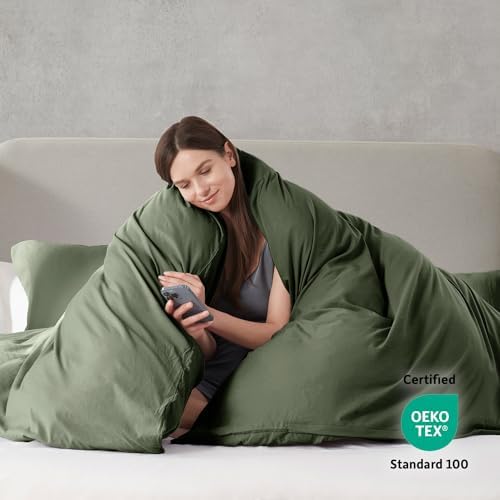 Hearth & Harbor Prewashed King Duvet Cover Set, Olive Green