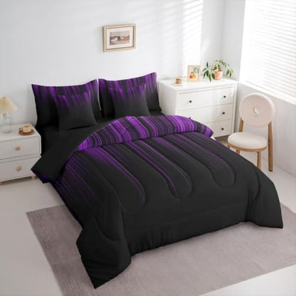 Feelyou Neon Purple Comforter Set King SizeGeometric 7 Pcs Bedding for Kids and AdultsOmbre Boys Girls Bed in a Bag Bed Sheet Sets with Fitted Sheet Pillowcases for Bedroom Bed Decor
