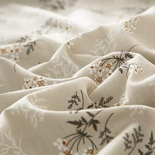 mixinni Duvet Cover Set Floral King Size Soft Cotton Bedding Flower Green Leaves on Beige Comforter Cover Set (1 Duvet Cover+ 2 Pillowcases) for Her and Him-Easy Care, Soft and Durable King Size