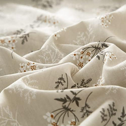 mixinni Duvet Cover Set Floral King Size Soft Cotton Bedding Flower Green Leaves on Beige Comforter Cover Set (1 Duvet Cover+ 2 Pillowcases) for Her and Him-Easy Care, Soft and Durable King Size