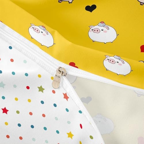 Pig Duvet Cover Cartoon Animal Bedding Set Cute Pigs Printed Decor Yellow Comforter Cover for Kids Teen Girls Boys Soft Microfiber Reversible Bedspread,1 Duvet Cover with 2 Pillowcases, Full Size