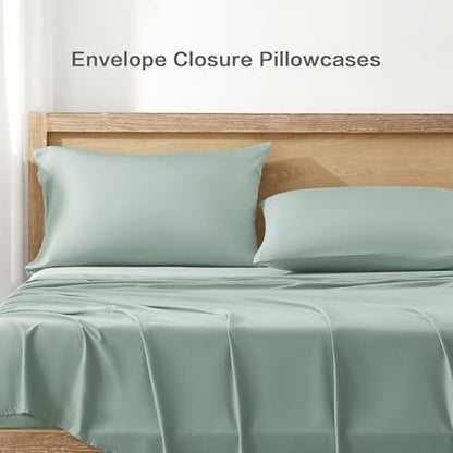Andency Sage Green King Sheets Set 100% Viscose Derived from Bamboo