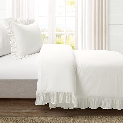 Lush Decor Reyna Ruffle Cotton Duvet Cover Set 2 Piece Set Twin XL, White - Cute Teen Bedding Set - White Duvet - Ruffled Bedding - Coquette Dorm Decor