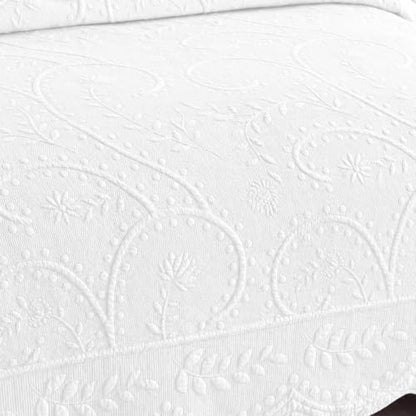 100% Cotton Embroidered Quilt Bedspread Set, Bright White, Oversized King