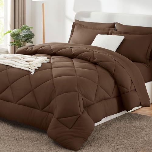 CozyLux California King Comforter Set 104"x96", 7 Piece, Brown