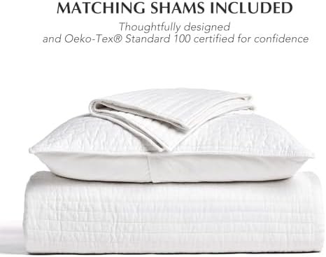 EVERGRACEHOME Cotton Sateen Quilt Set, Oversized Cal King, Bright White