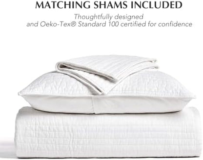 EVERGRACEHOME Cotton Sateen Quilt Set, Oversized Cal King, Bright White