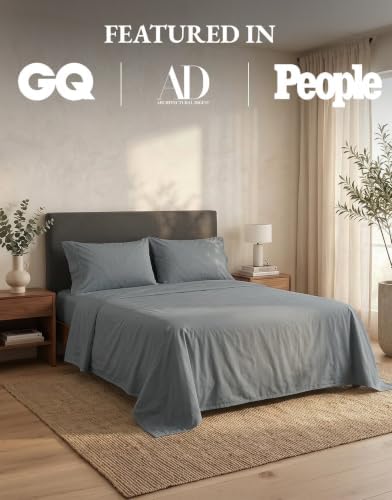LANE LINEN Twin Bed Sheets 100% Organic Cotton Soft 3pc Percale - Charcoal
