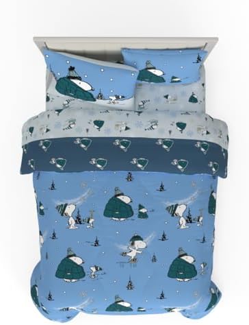 Collectibles Peanuts Snoopy Puffer Holiday & Christmas Bedding Super Soft Comforter and Sheet Set with Sham, 7 Piece Queen Size (Officially Licensed Product) By Franco