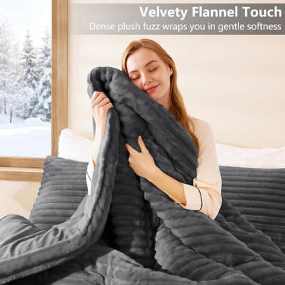 CozyLux Fleece King Size Comforter Set, 3 Piece Warm Dark Grey Bedding