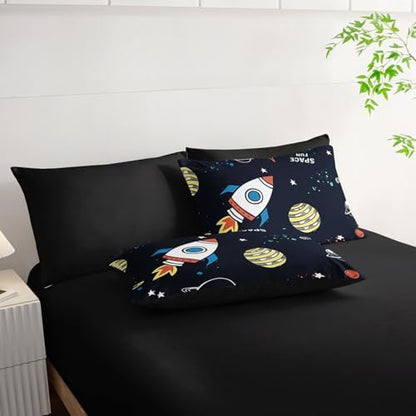 7pcs Space Comforter Set Astronaut Space Rocket Printed Bedding Set with 1 Comforter, 1 Flat Sheet, 1 Fitted Sheet and 4 Pillowcases for Boys and Girls Bedroom (Astronaut Twin