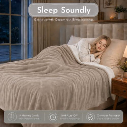 Electric Heated Blanket 90"x100", Light Brown