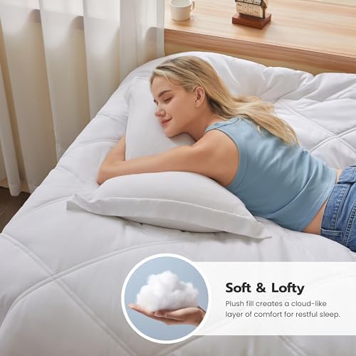 Joiedomi Twin Comforter Set with Sheets White, 5 Pieces Twin Bedding Sets with 1 Down Alternative Comforter, 1 Flat Sheet, 1 Fitted Sheet, 1 Pillowcase and 1 Pillow Sham, Bed in a Bag for All Seasons