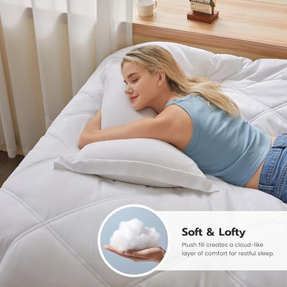 Joiedomi Twin Comforter Set with Sheets White, 5 Pieces Twin Bedding Sets with 1 Down Alternative Comforter, 1 Flat Sheet, 1 Fitted Sheet, 1 Pillowcase and 1 Pillow Sham, Bed in a Bag for All Seasons