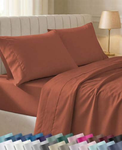 California Design Den Soft 100% Cotton Sateen Full Sheet Set, 4 Pcs, Rust
