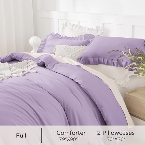 Andency Lavender Comforter Set Full Size, 3 Pcs Solid Ruffle Vintage