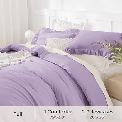 Andency Lavender Comforter Set Full Size, 3 Pcs Solid Ruffle Vintage