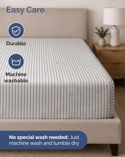 CGK Linens Extra Deep Flex Top Split Head King Fitted Sheet - Beige Stripes