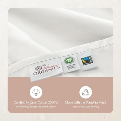 100% Organic Cotton Duvet Cover Queen Size - Naturally Soft Lightweight & Cooling Duvet Cover Set with Decorative Shams - Premium GOTS Certified 300 Thread Count Sateen Weave (White, Queen)