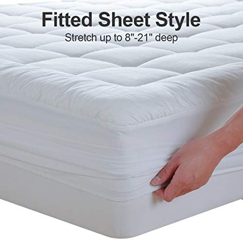 EASELAND RV King Mattress Pad Cotton Pillow Top Mattress Topper White