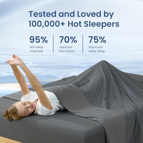 Cozy Bliss Cooling Comforter Queen Size, Cooling Blankets for Hot Sleepers and Night Sweats, Charcoal Gray Summer Comforter for Queen Size Bed, Breathable Soft Lightweight Silk Smooth