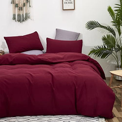 Wellboo Burgundy Red Comforter Set Twin Size Solid Dark Red Bedding Soft