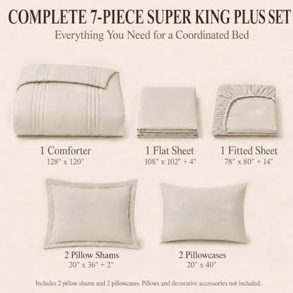 CozyLux Super King Plus Comforter Set Beige - Oversized 128x120 Bed Set