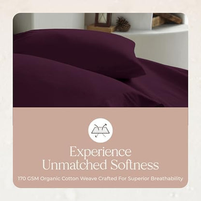 100% Organic Flannel Sheets King Size - GOTS Certified 100% Cotton Flannel Sheets Set with Comfortable Soft Brushed Finish & Deep Pocket - 1 Flat 1 Fitted & 2 Pillowcases (Aubergine, King)