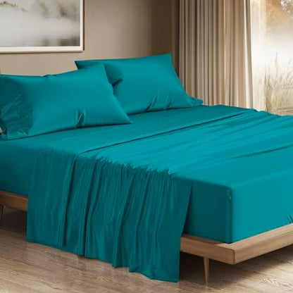 THREAD SPREAD 100% Egyptian Cotton King Size Sheets Set - Luxury 1200 Series Plush Collection Egyptian Cotton Sheets King Size (4 PC, Teal), Silky Soft, Cooling, 17" Deep Pocket Bed Set
