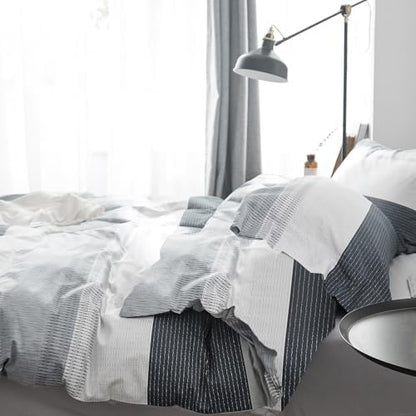 mixinni Farmhouse Queen Gray Striped Comforter Set Queen Size Bed Fluffy Geometric Pattern Comforter for Boys Men, 1 Geometric Comforter and 2 Pillow Shams, All Season-Queen Size