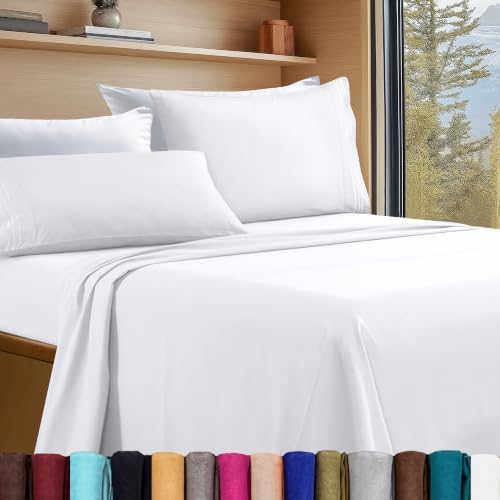 Elegant Comfort Luxury 4-Piece Bed Sheet Set - Luxury Bedding 1500 Premium Hotel Quality Microfiber, Wrinkle Resistant Cool and Breathable, Easy Elastic Fitted, RV Short Queen, White