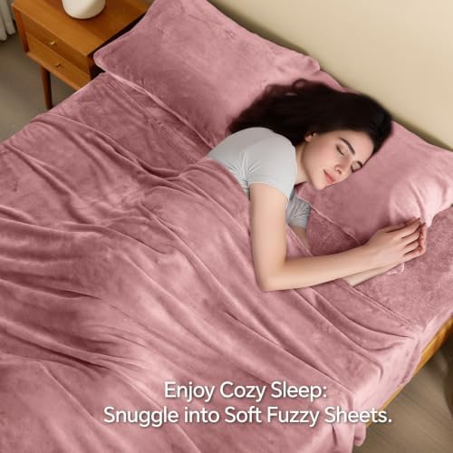 BEDELITE Flannel Sheet Set, California King Size, Dusty Pink, 4 Pieces