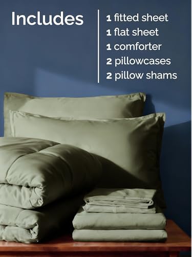 Queen Comforter Set - 7 Piece Bed in a Bag Queen Size Bed Set - Sage Green