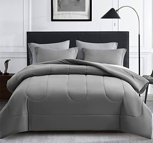 Maple&Stone Queen Size Comforter Set 7 Pieces Bed in a Bag Grey