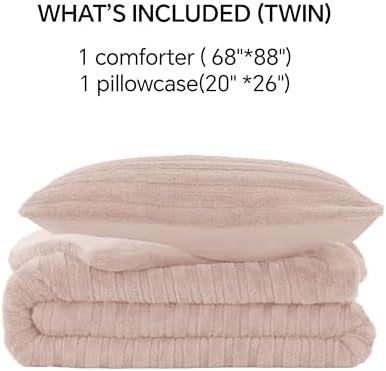 BEDELITE Faux Fur Twin/Twin XL Comforter Set, Fluffy Bed Set, Pink