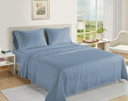 LANE LINEN King Size Sheets Deep Pocket Set Sateen - French Blue Swiss Dot