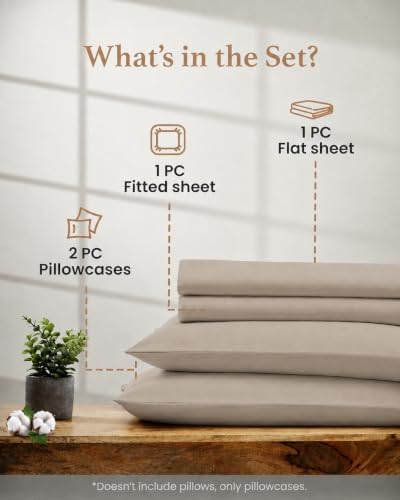 100% Egyptian Cotton Sheets King Size, 4 Piece, Beige Sheets King Size