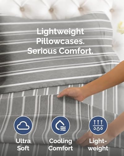 Queen Pillow Cases Set of 8 - Ultra Soft Pillowcase Covers - Grey Stripes