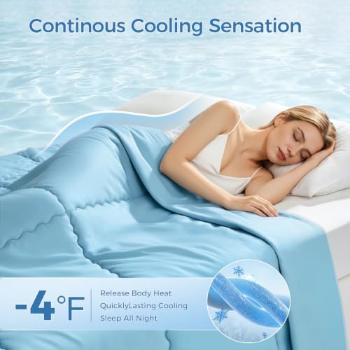 Tokokimo Cooling Comforter Set King Size with 2 Pillowcases, Cooling Blanket for Hot Sleepers and Night Sweats, Blue Silk Smooth & Lightweight Blanket for Summer, 104x90 Inches, Soft Bedding Set