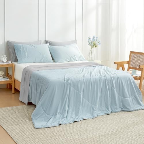 Cozy Bliss Cooling Comforter Twin Size, Cooling Blankets for Hot Sleepers and Night Sweats, Gray Blue Summer Comforter for Twin Size Bed, Breathable Soft Lightweight Silk Smooth