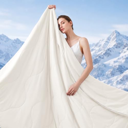 ELNIDO QUEEN Cooling Comforter for Hot Sleepers, Summer Cooling Blanket King Size for Night Sweats, Breathable All-Season Lightweight Blanket, (106x90 inch，White