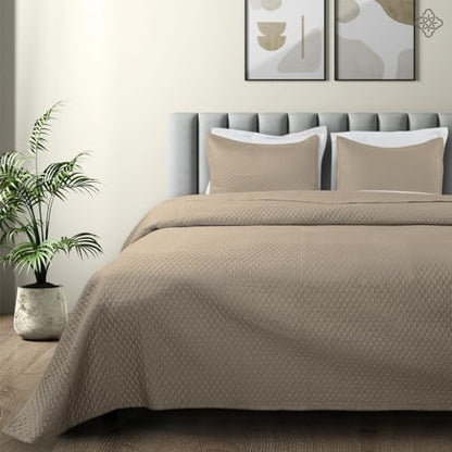 BIOWEAVES 100% Organic Cotton Quilt King Size - Diamond Stitched Quilted bedspreads - All Season Oversized Coverlet Set - GOTS Certified Bedding Set | 1 Quilt & 2 Pillow Shams