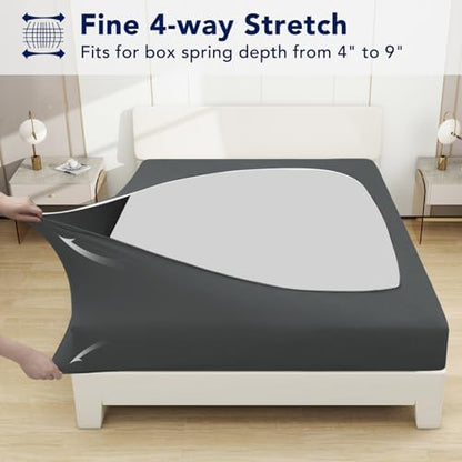 PureFit Stretchy Box Spring Cover Twin - Elastic Fitted Box Spring Wrap Around 4 Sides, Wrinkle & Fading Resistant Fits Twin Size Beds, Dark Gray