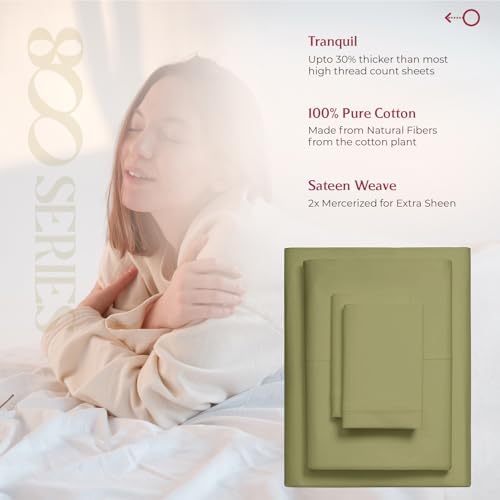 Mayfair Linen Egyptian Cotton Sheets King Size - Luxury 800 Series High Thread Count King Sheets (4 PC, Sage Green), Soft Cooling 16" Deep Pocket Hotel Quality Bed Sheet Set - Tranquil Collection
