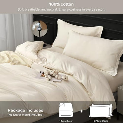 SAPHREAS 100% Washed Cotton Duvet Cover Queen Size Set, Linen Like Comforter Cover with Zipper Closure & Corner Ties (No Comforter), 90x90 White
