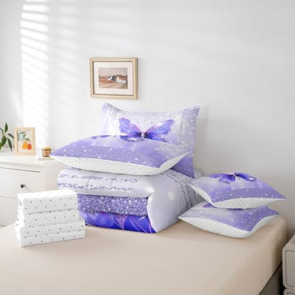 Feelyou Butterfly Comforter Set with Sheets 7 Piece Queen Size Dreamy