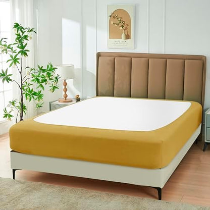Box Spring Cover King Size-Gold Stretch Wrap Around 4 Sided Bed Skirt
