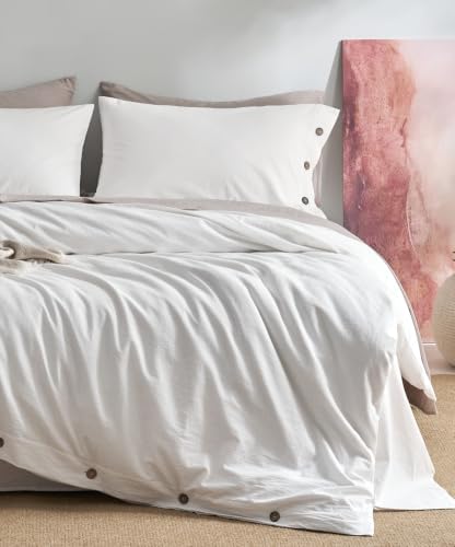 JELLYMONI 100% Washed Cotton White Duvet Cover Oversized King, Linen-Like